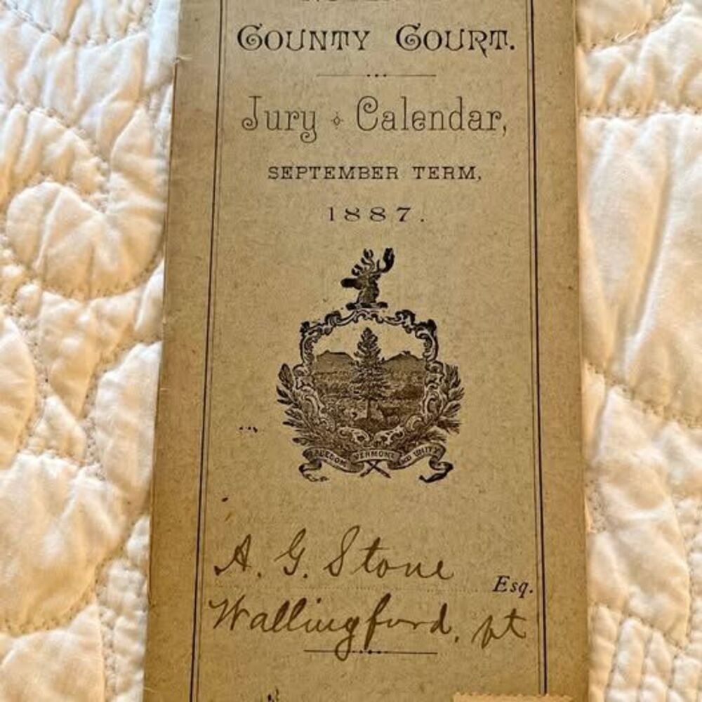 1887 Rutland Co. VT Court Jury Calendar w/ 2¢ Stamp – Legal Ephemera